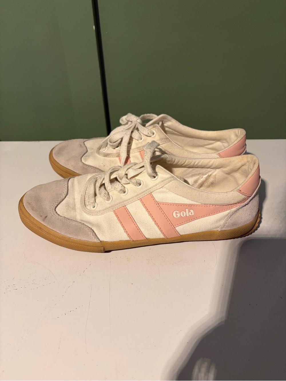 Gola Badminton Plimsoll Off White and Pearl Pink Suede Sneakers Size 9 - Picture 7 of 10